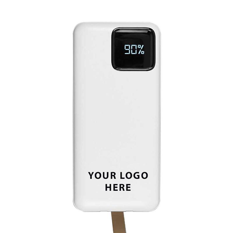 30000 mAh Powerbank with Built-in Cables & Leather Strap with Logo